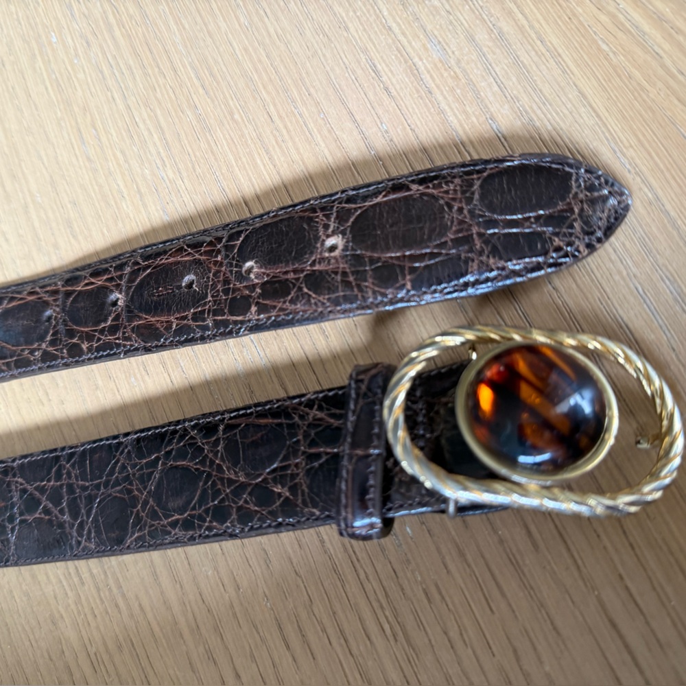 GUCCI VTG Crocodile Embossed Amber Jewel Brown Leather Belt Size Large - Picture 8 of 15